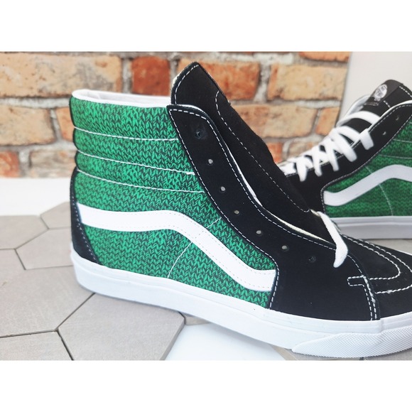 VANS Sk8-Hi Men's Hi Shoes Green Black Uggly Sweater Weather Pattern Sz 0 Rare - Picture 2 of 10